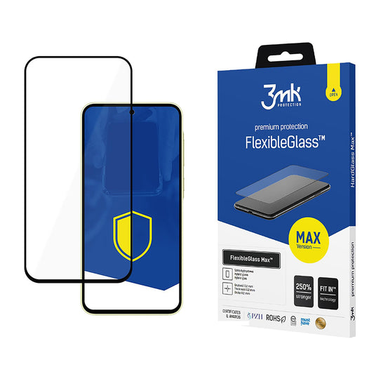 Película protetora de ecrã 3MK FlexibleGlass Max para Samsung Galaxy A35 5G A356, Vidro Flexível, Cola Total, Preta