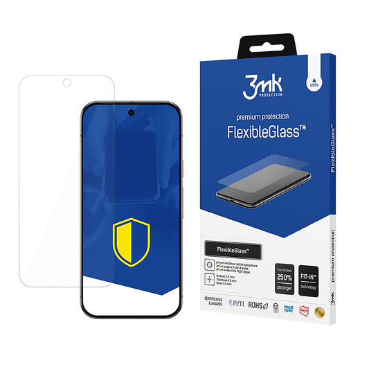 Película protetora de ecrã 3MK FlexibleGlass para Google Pixel 9 Pro XL, Vidro Flexível, Cola Total