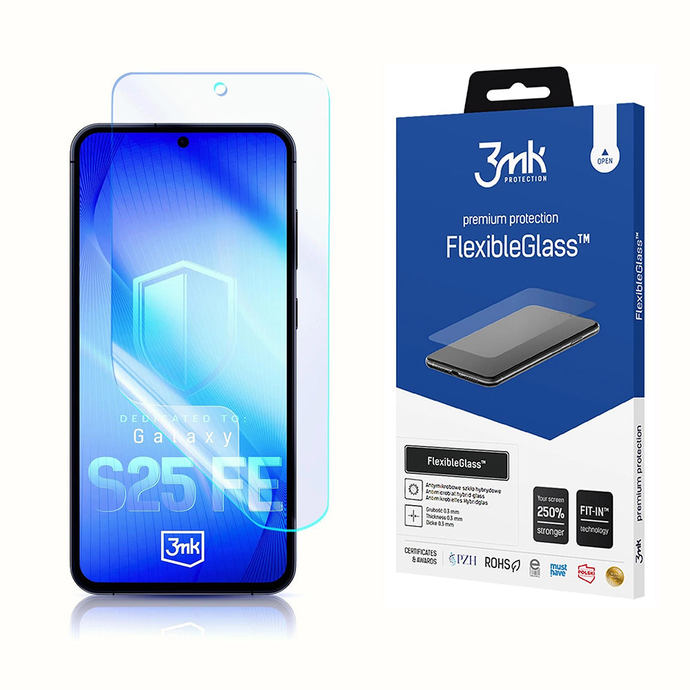 Película Protetora de Ecrã 3MK FlexibleGlass para Samsung Galaxy S25 FE, Vidro Flexível, Colagem Total