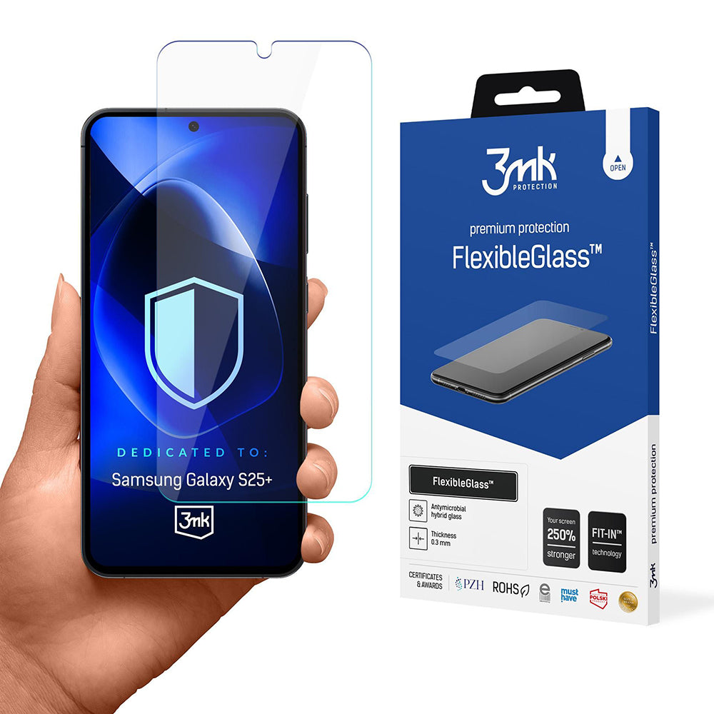 Película protetora de ecrã 3MK FlexibleGlass para Samsung Galaxy S25+ S936, Vidro Flexível, Cola Total