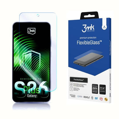 Película Protetora de Ecrã 3MK FlexibleGlass para Samsung Galaxy S26 Plus, Vidro Flexível, Full Glue, Transparente