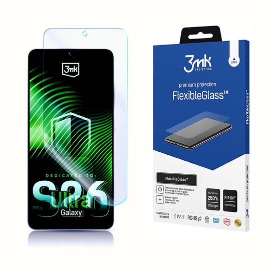 Película Protetora de Ecrã 3MK FlexibleGlass para Samsung Galaxy S26 Ultra S948, Vidro Flexível, Colagem Total