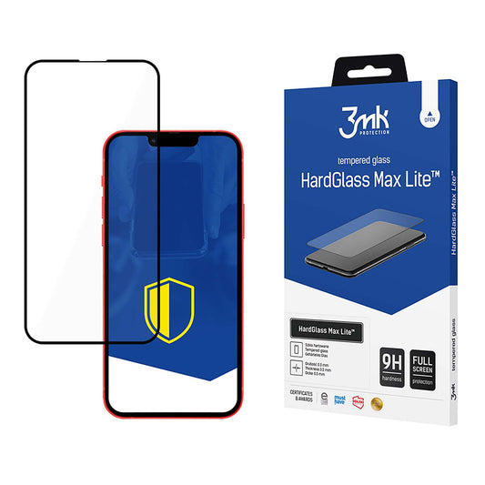 Película protetora de ecrã 3MK HardGlass Max Lite para Apple iPhone 17e / 16e / 14 / 13 Pro, Vidro Temperado, Cola Total, Preto