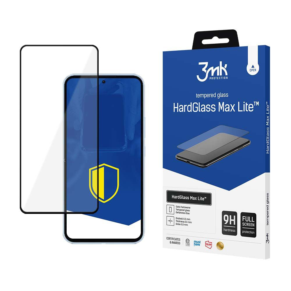 Película protetora de ecrã 3MK HardGlass Max Lite para Samsung Galaxy A55 5G A556 / A35 5G A356, Vidro Temperado, Cola Total, Preta