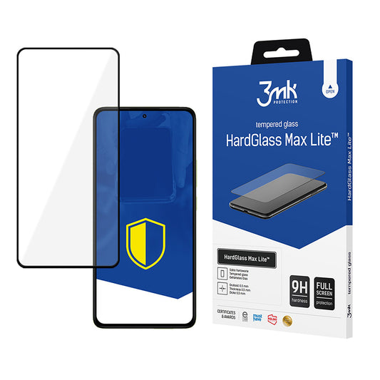 Película protetora de ecrã 3MK HardGlass Max Lite para Xiaomi Redmi Note 14 Pro 4G / Note 14 Pro+ 5G, Vidro Temperado, Cola Total, Preta