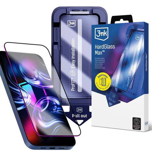 Película protetora de ecrã 3MK HardGlass Max para Apple iPhone 18 Pro Max / 17 Pro Max, Vidro Temperado, Cola Total, Preto
