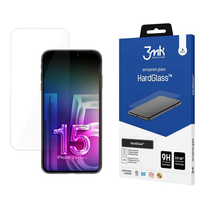 Película protetora de ecrã 3MK HardGlass para Apple iPhone 15, Vidro Temperado, Cola Total