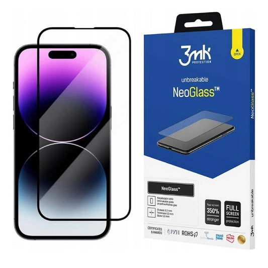 Película protetora de ecrã 3MK NeoGlass para Apple iPhone 14 Pro Max, Vidro Temperado, Cola Total, Preta
