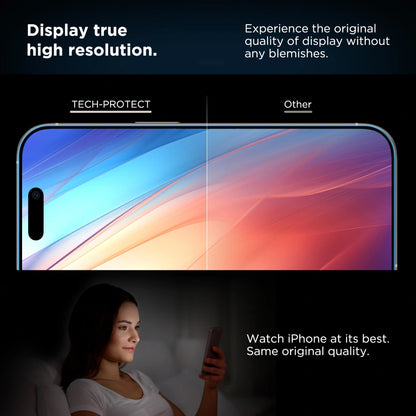 Película Protetora de Ecrã Tech-Protect Quick Set+ para Apple iPhone 16 / 15, Vidro Temperado, Colagem Total, Conjunto de 2 peças, Preta