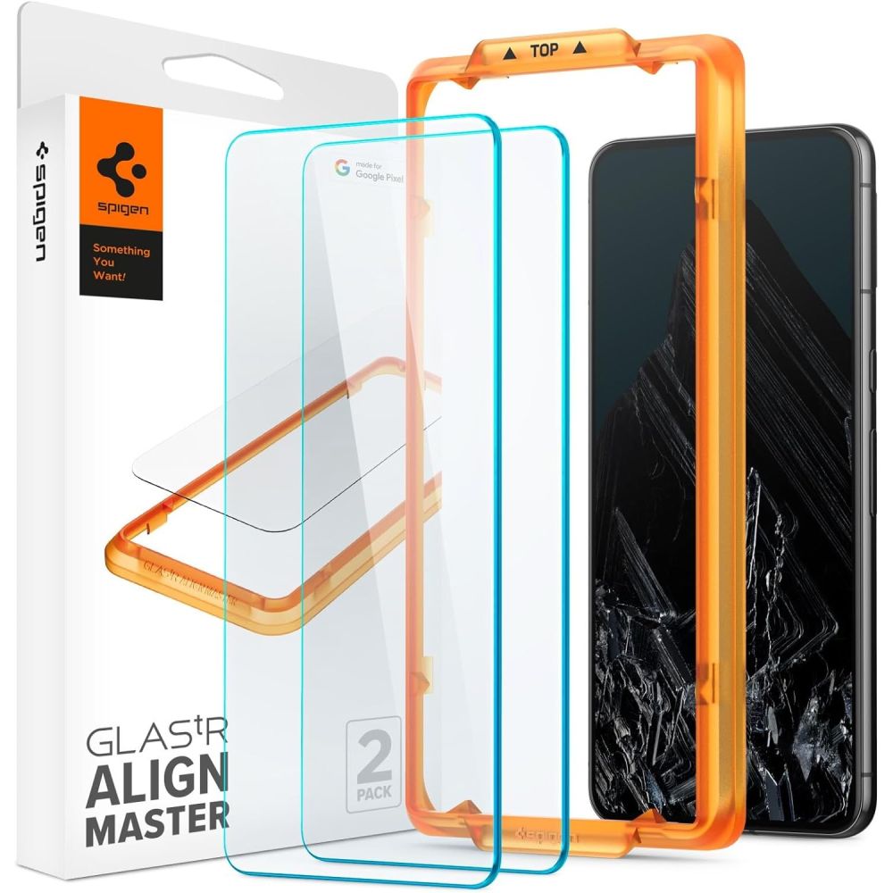 Protetor de ecrã Spigen Alm GlastR para Google Pixel 8 Pro, cola total, proteção de vidro, conjunto 2 peças