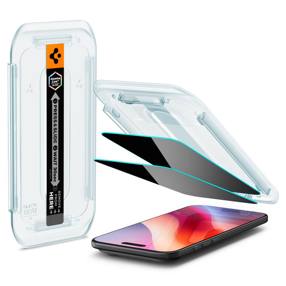 Película de Proteção Ecrã Privacy Spigen GlastR EZ FIT para Apple iPhone 17 Air, Vidro Temperado, Full Glue, Conjunto 2 peças