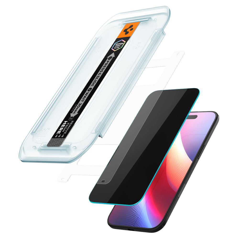 Película de Proteção Ecrã Privacy Spigen GlastR EZ FIT para Apple iPhone 17 Air, Vidro Temperado, Full Glue, Conjunto 2 peças