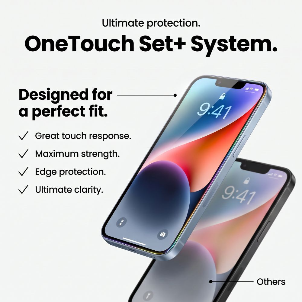 Película protetora de ecrã Tech-Protect OneTouch para Apple iPhone 18 Pro / 17 Pro, Vidro Temperado, Cola Total, Conjunto de 2 unidades, Transparente