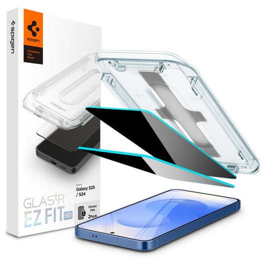 Película protetora de ecrã Privacy Spigen GlastR EZ FIT HD para Samsung Galaxy S25 S931 / S24 S921, Vidro Temperado, Cola Total, Conjunto de 2 peças