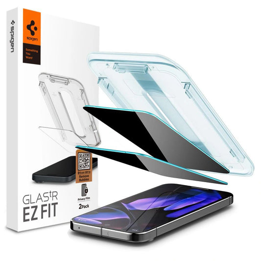 Película protetora de ecrã Privacy Spigen GlastR EZ FIT para Google Pixel 9 Pro XL, Vidro Temperado, Cola Total, Conjunto de 2 unidades AGL09313