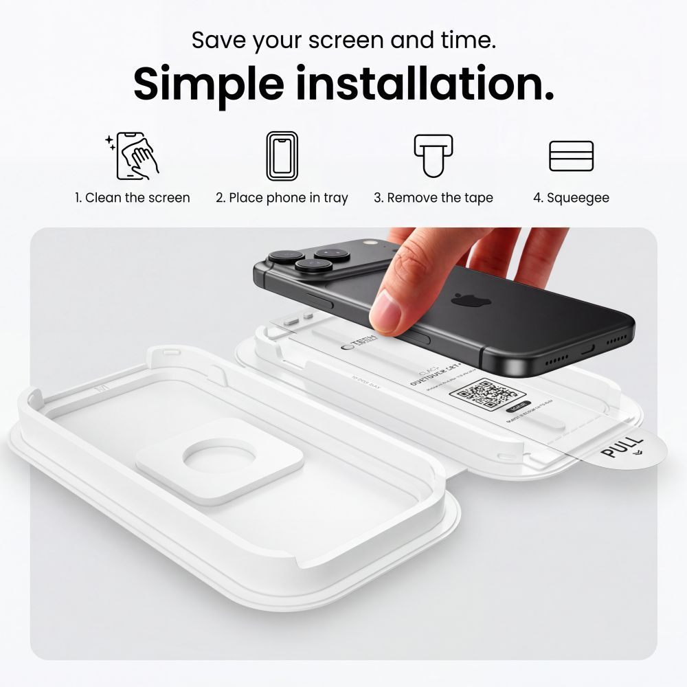 Película protetora de ecrã Tech-Protect OneTouch para Apple iPhone 18 Pro Max / 17 Pro Max, Vidro Temperado, Cola Total, Conjunto de 2 unidades, Transparente