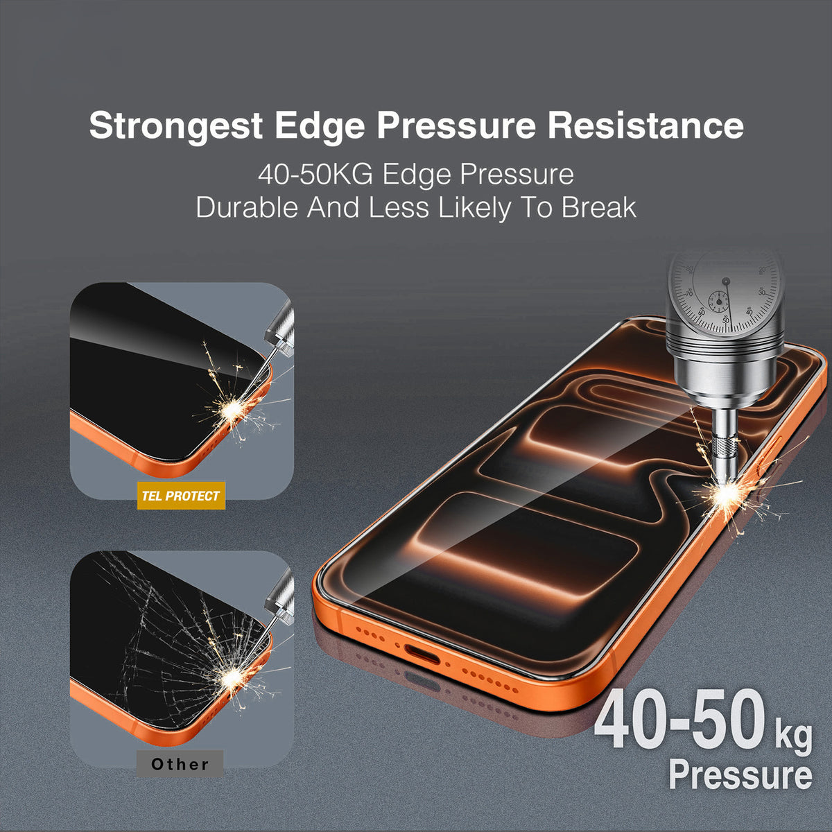 Película de proteção de ecrã Tel Protect 10X HD DLC Diamond Coating para Apple iPhone 17 / 16 Pro, Vidro Temperado, Full Glue, Preta