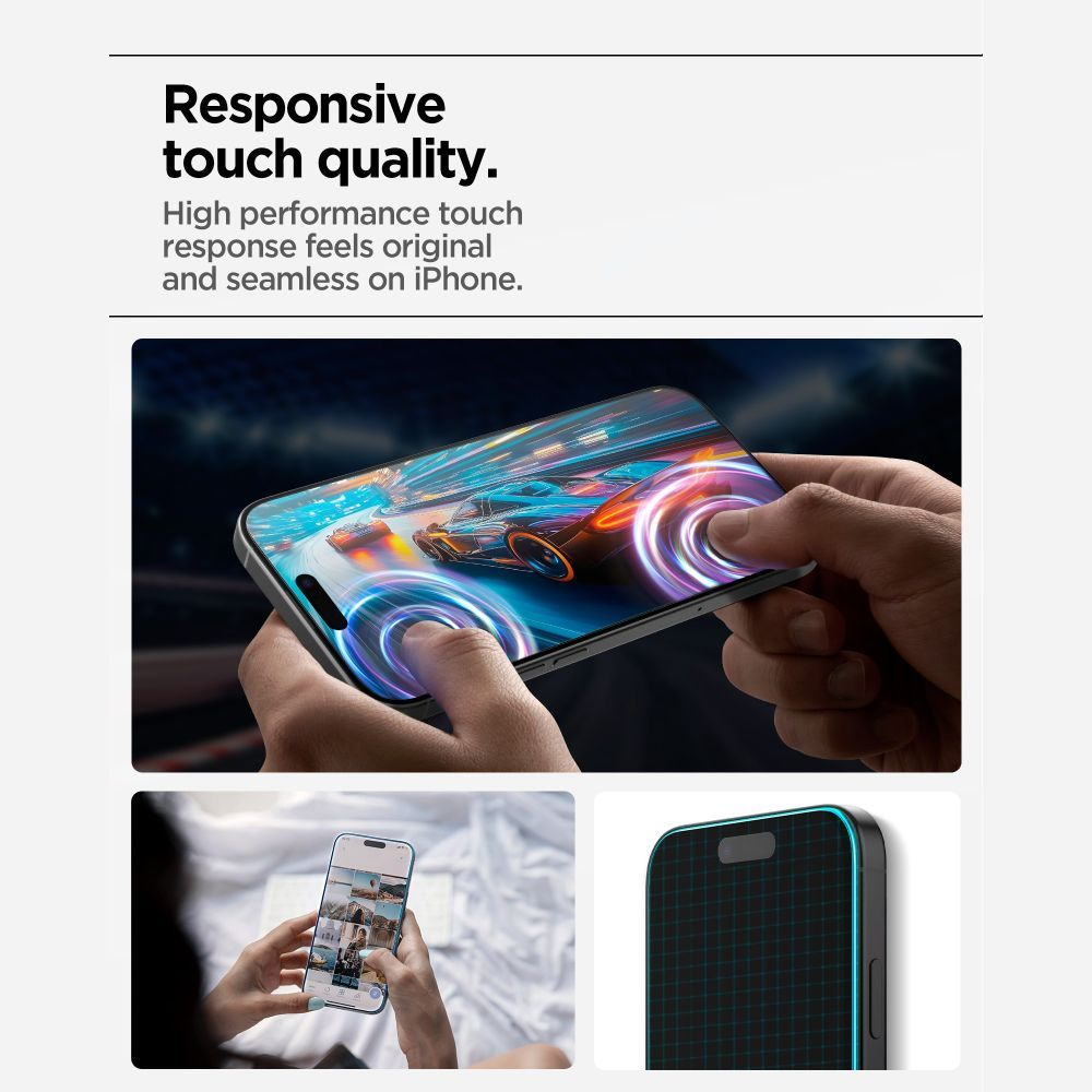 Película Protetora de Ecrã Spigen GlastR Align Master Slim para Apple iPhone 17, Vidro Temperado, Colagem Total, Conjunto de 3 peças AGL10484