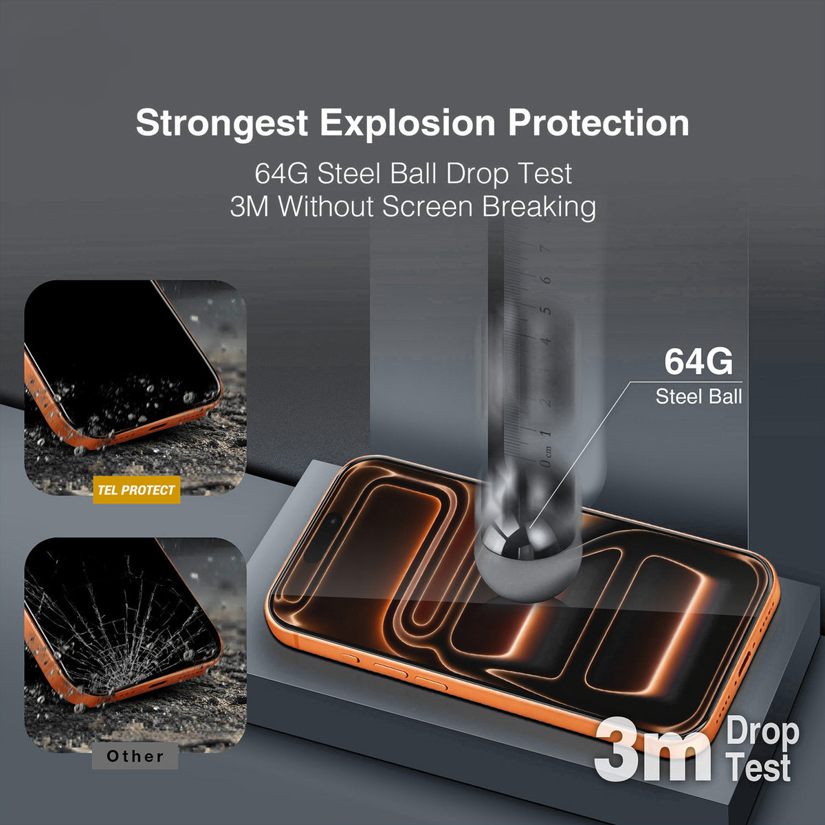 Película de proteção de ecrã Tel Protect 10X HD DLC Diamond Coating para Apple iPhone 17 / 16 Pro, Vidro Temperado, Full Glue, Preta