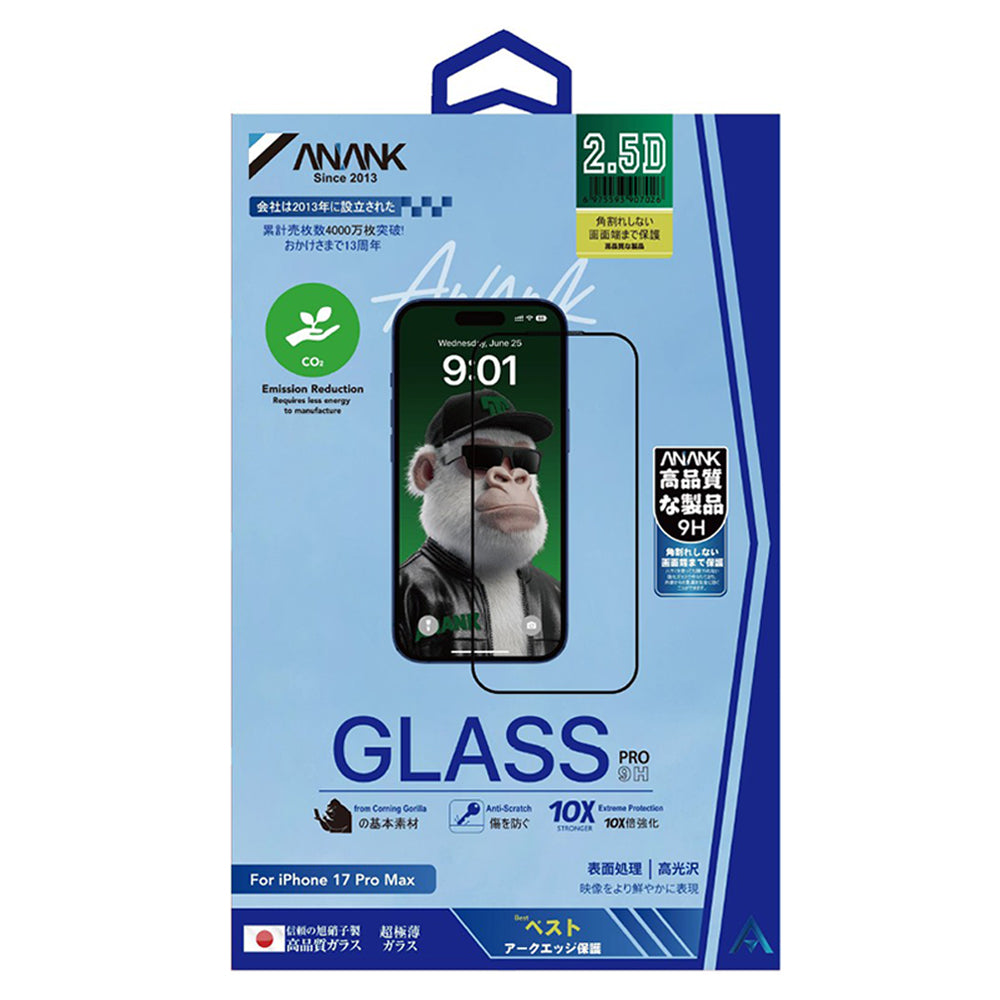 Película Protetora de Ecrã Anank 10X Reinforced CG para Apple iPhone 17 Pro Max, Vidro Temperado, Full Glue, 2.5D, Preta