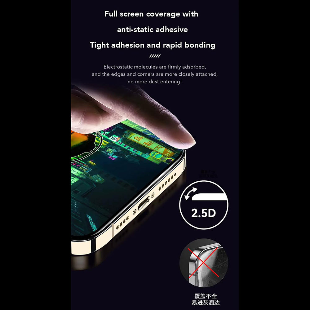 Película protetora de ecrã Anank 1X Reforçada Anti-Dedadas para Apple iPhone 16, Vidro Temperado, Cola Total, 2.5D, Preta