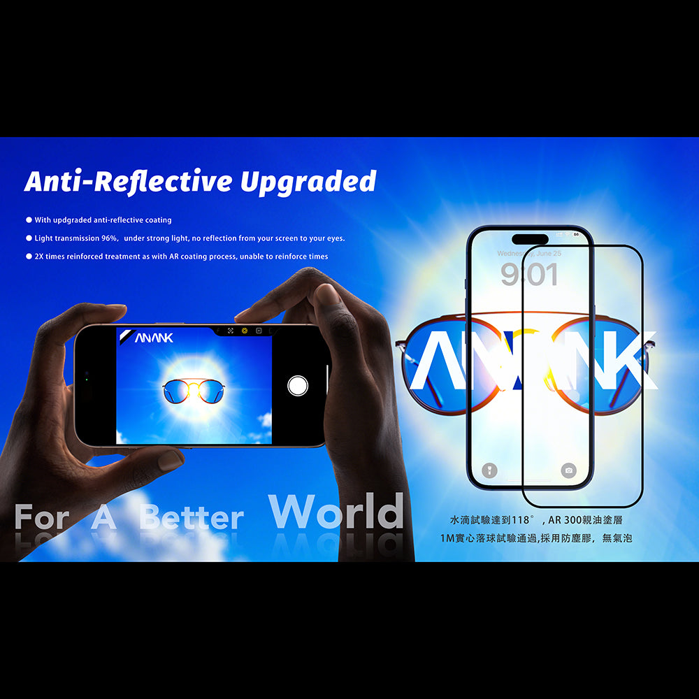 Película Protetora de Ecrã Anank Anti Reflexo para Apple iPhone 17, Vidro Temperado, Full Glue, 2.5D, Preta