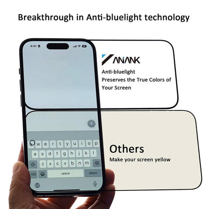 Película protetora de ecrã Anti Luz Azul Anank 3X Reforçada para Apple iPhone 16, Vidro Temperado, Cola Total, 2.5D, Preta