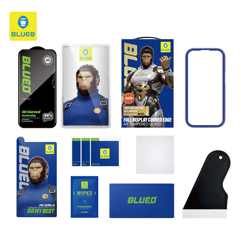 Película protetora de ecrã Blueo AR para Apple iPhone 16 Pro, vidro temperado, cola total, 3D, preta
