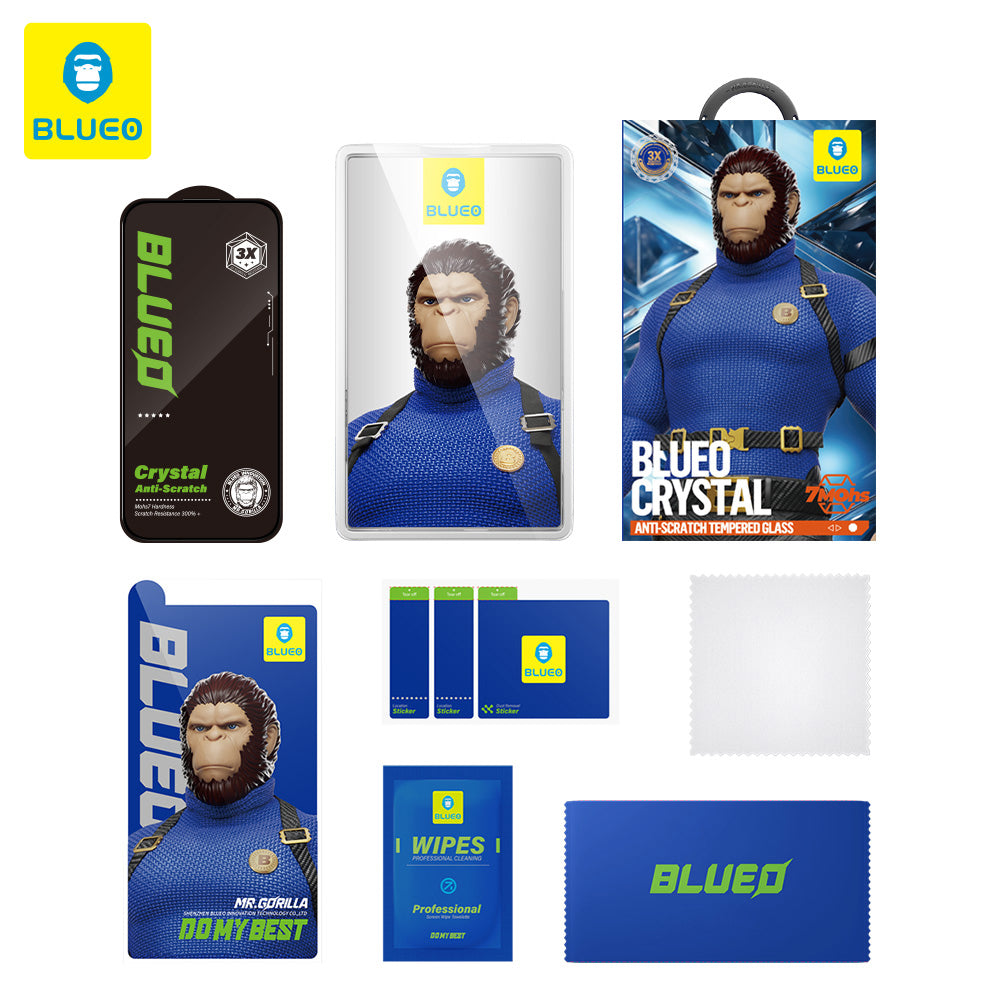 Película protetora de ecrã Blueo Crystal Anti-Riscos para Apple iPhone 16 Plus / 15 Plus, Vidro Temperado, Cola Total, Preta