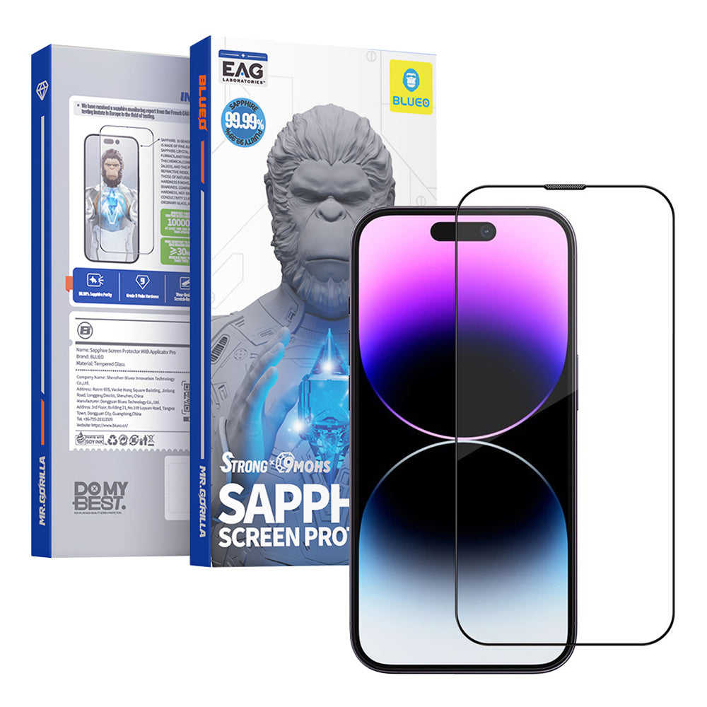 Película protetora de ecrã Blueo Sapphire Applicator Pro para Apple iPhone 15 Pro, Vidro Temperado, Cola Total, Preto