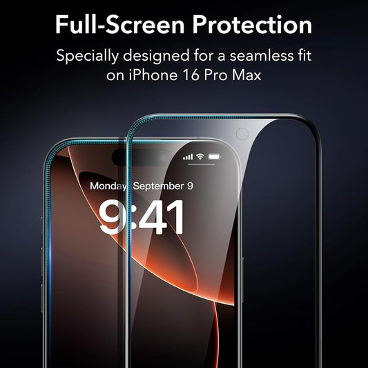 Película Protetora de Ecrã ESR para Apple iPhone 17 / 16 Pro, Vidro Temperado, Full Glue, Conjunto de 3 peças