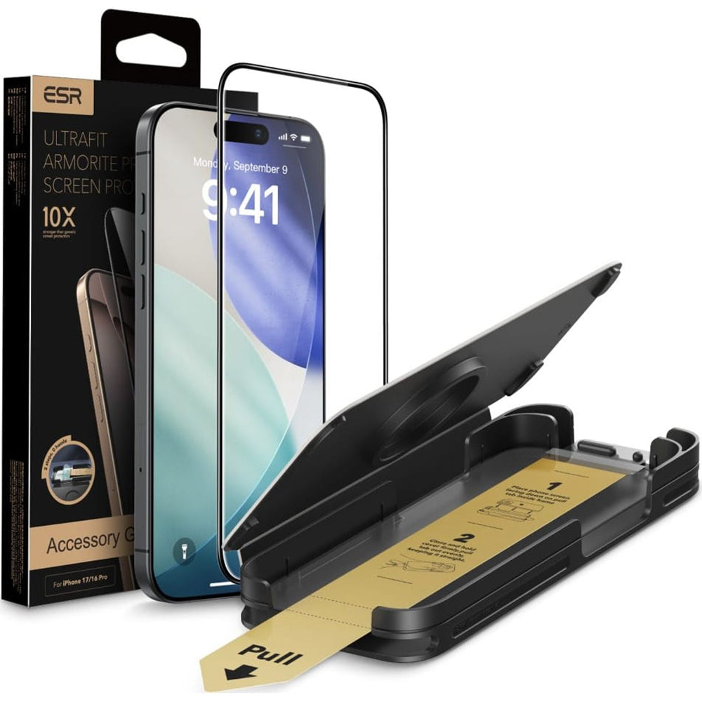 Película protetora de ecrã ESR Armorite Pro UltraFit para Apple iPhone 18 Pro / 17 Pro, Vidro Temperado, Cola Total, Preta