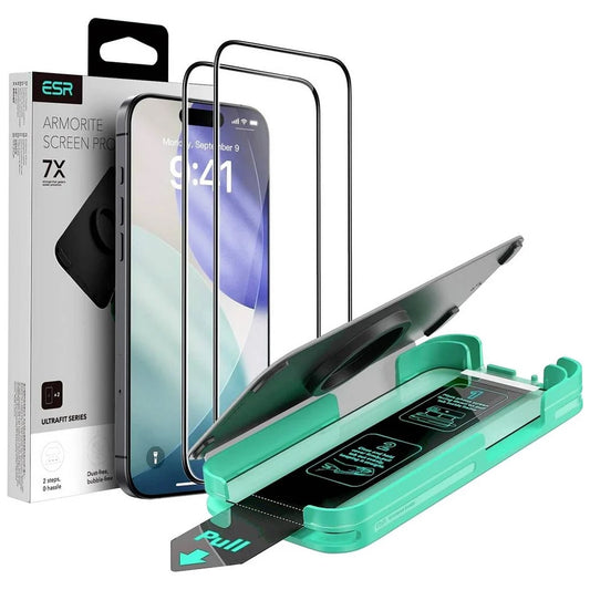 Película protetora de ecrã ESR Armorite UltraFit para Apple iPhone 18 Pro Max / 17 Pro Max, Vidro Temperado, Cola Total, Conjunto de 2 unidades, Preto