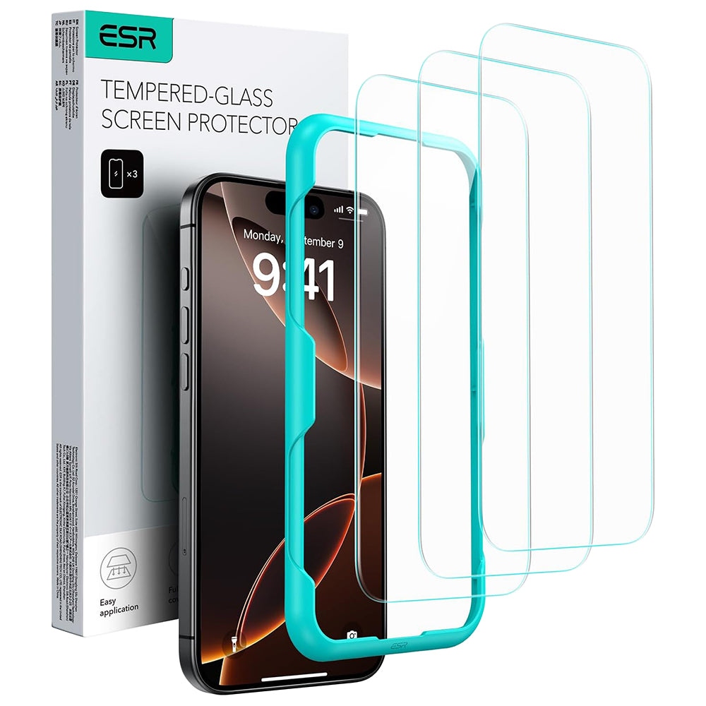 Película Protetora ESR para Apple iPhone 17 Pro Max, Vidro Temperado, Full Glue, Conjunto de 3 peças