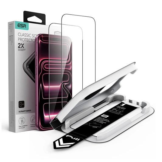 Película protetora de ecrã ESR UltraFit Classic para Apple iPhone 18 Pro Max / 17 Pro Max, Vidro Temperado, Cola Total, Conjunto de 2 peças, Preto