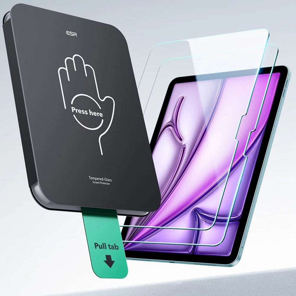 Película protetora de ecrã ESR UltraFit para Apple iPad Air 13 (2026) / Pro 13 (2025), Vidro Temperado, Cola Total, Conjunto de 2 unidades