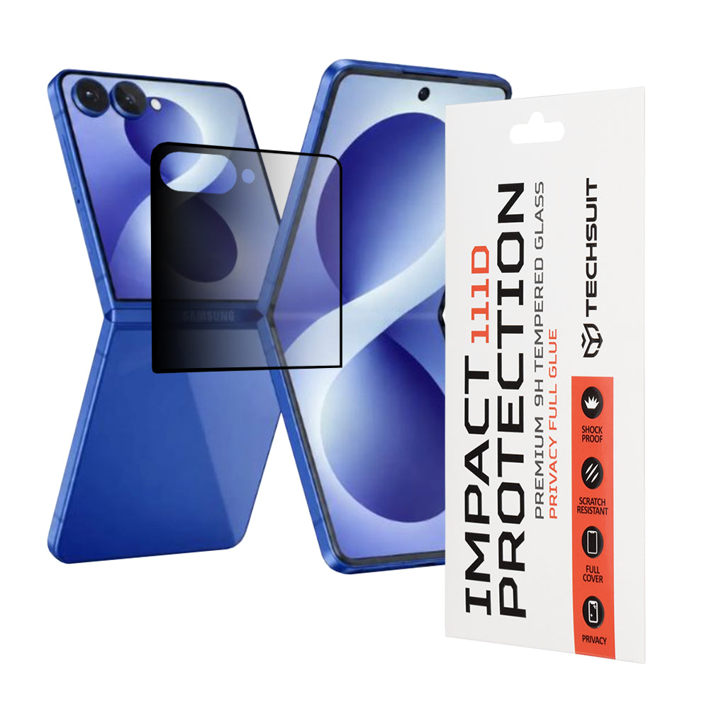 Película de proteção para Ecrã Exterior Privacy Techsuit para Samsung Galaxy Z Flip8 F776, Vidro Temperado, Cola Total, 111D