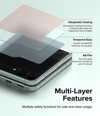 Película Protetora de Ecrã Externo Ringke para Samsung Galaxy Z Flip5 F731, Vidro Temperado, Full Glue, Conjunto de 2 peças