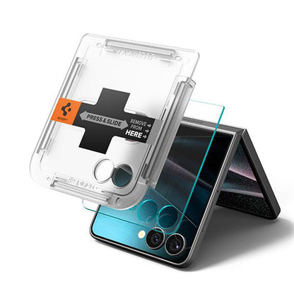 Película Protetora de Ecrã Exterior Spigen GlastR EZ FIT para Samsung Galaxy Z Flip7 F766, Vidro Temperado, Colagem Total, Conjunto de 2 peças AGL09585