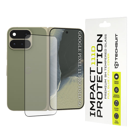 Película protetora de ecrã exterior Techsuit para Google Pixel 11 Pro Fold, vidro temperado, cola total, 111D, preta