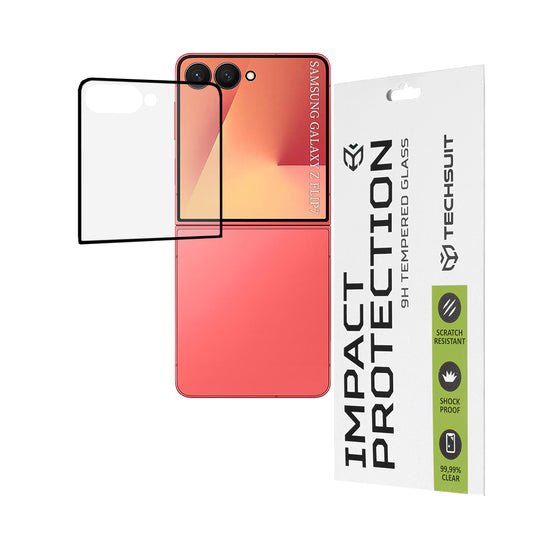 Película protetora para ecrã exterior Techsuit para Samsung Galaxy Z Flip7 F766, vidro temperado, cola total, 111D, preta