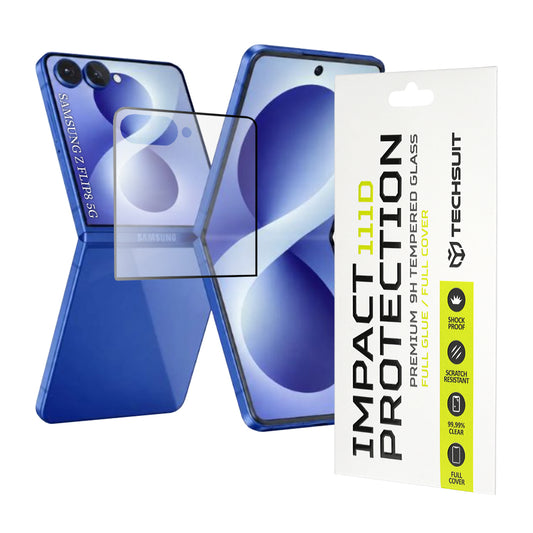Película protetora para ecrã exterior Techsuit para Samsung Galaxy Z Flip8 F776, vidro temperado, cola total, 111D, preta