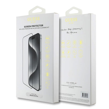 Película Protetora de Ecrã Guess Classic Outline para Apple iPhone 16, Vidro Temperado, Full Glue, 2.5D, Preta GUTGP16SBOKGCIT