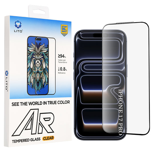Película protetora de ecrã Lito AR SE para Apple iPhone 18 Pro / 17 Pro, Vidro Temperado, Cola Total, Preta