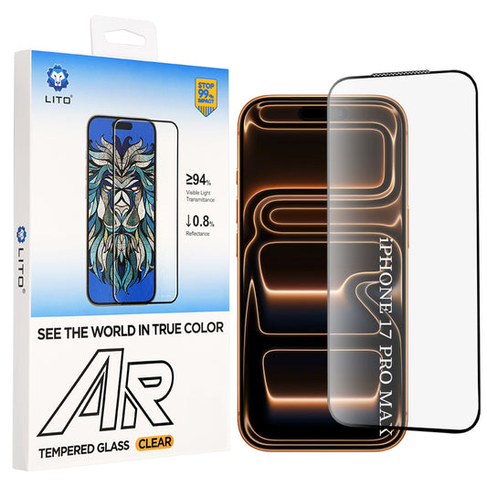 Película protetora de ecrã Lito AR SE para Apple iPhone 18 Pro Max / 17 Pro Max, Vidro Temperado, Cola Total, Preta