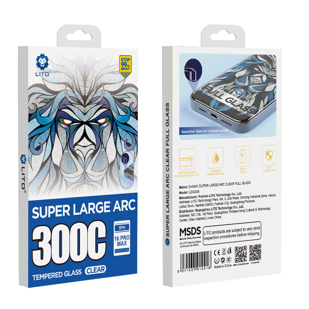 Lito D+ Max 300C Screen Protector for Apple iPhone 14 Pro, Tempered Glass, Full Glue