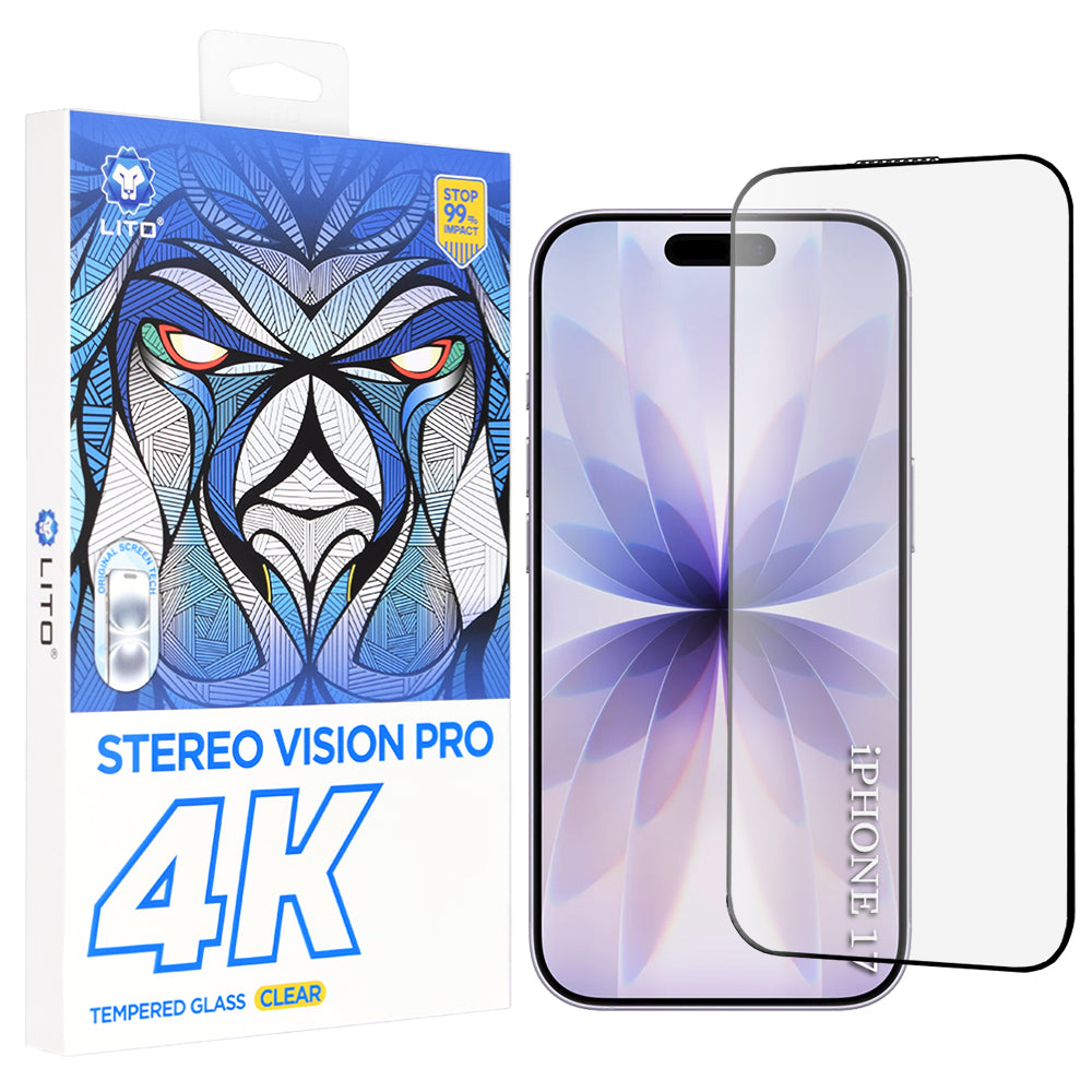 Película Protetora de Ecrã Lito D+ Max 4K para Apple iPhone 17 / 16 Pro, Vidro Temperado, Full Glue, Preta