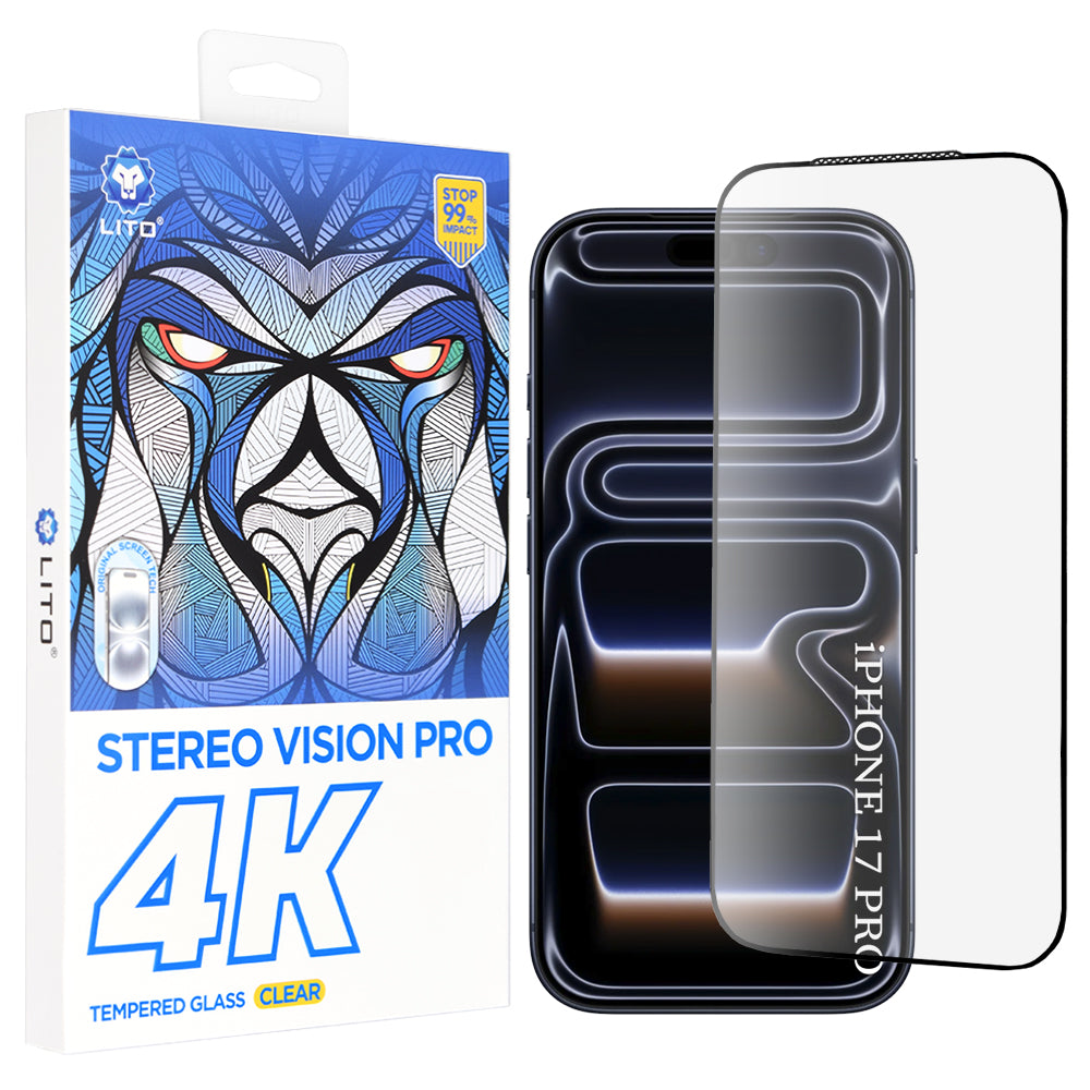 Película Protetora de Ecrã Lito D+ Max 4K para Apple iPhone 17 Pro, Vidro Temperado, Full Glue, Preta