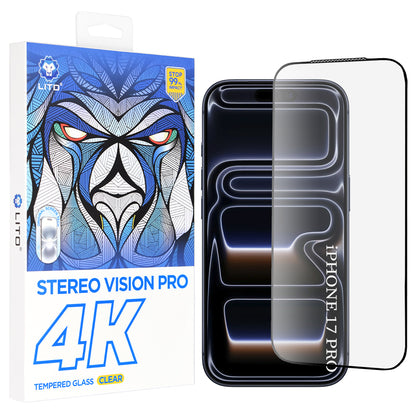 Película Protetora de Ecrã Lito D+ Max 4K para Apple iPhone 17 Pro, Vidro Temperado, Full Glue, Preta