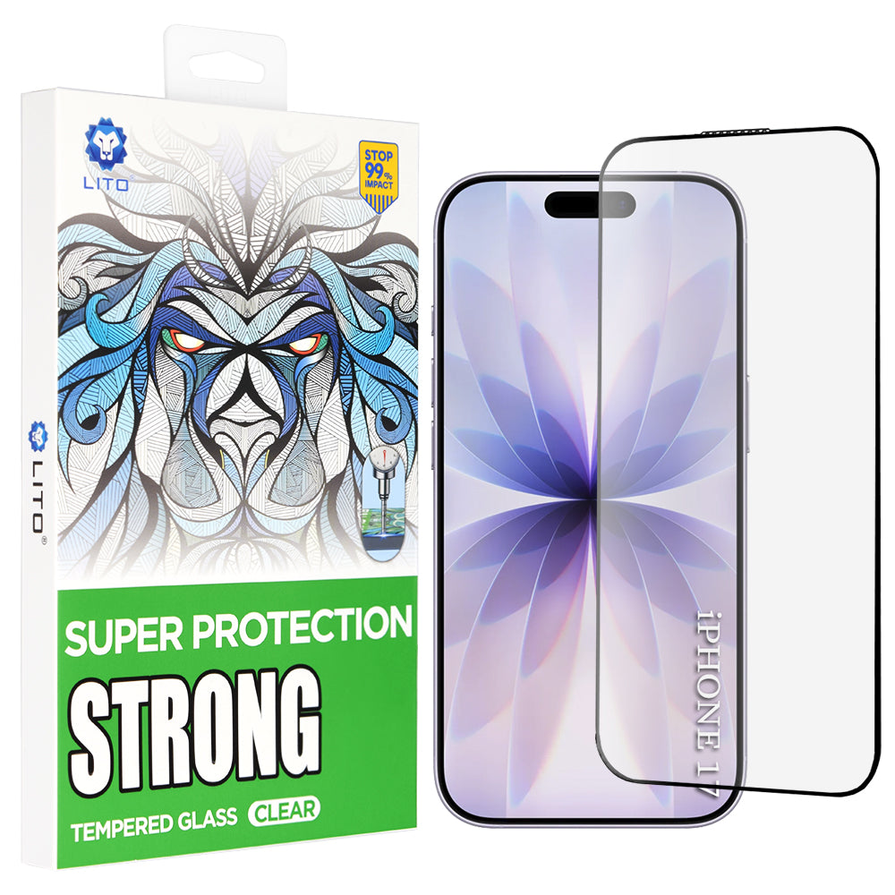 Película Protetora de Ecrã Lito D+ Max Strong para Apple iPhone 17 / 16 Pro, Vidro Temperado, Full Glue, Preta